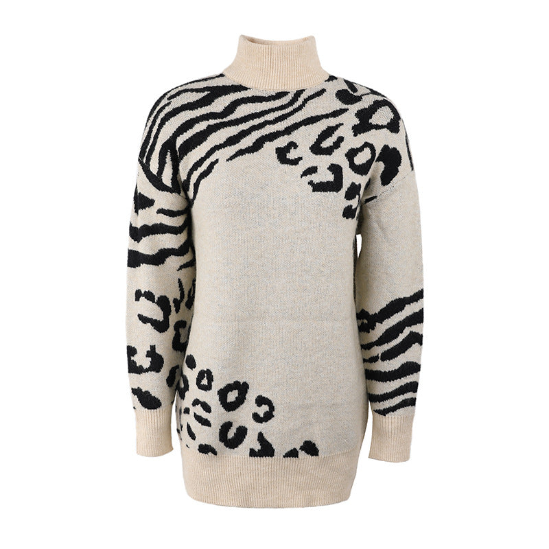 High neck leopard sweater