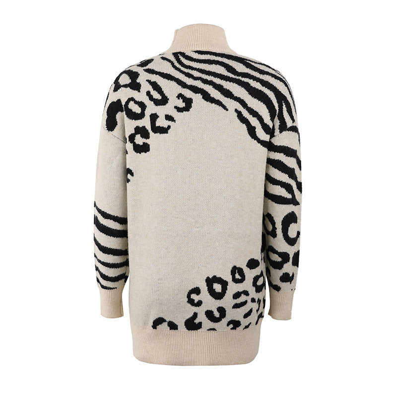 High neck leopard sweater