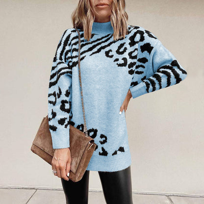 High neck leopard sweater