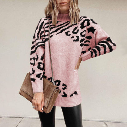 High neck leopard sweater