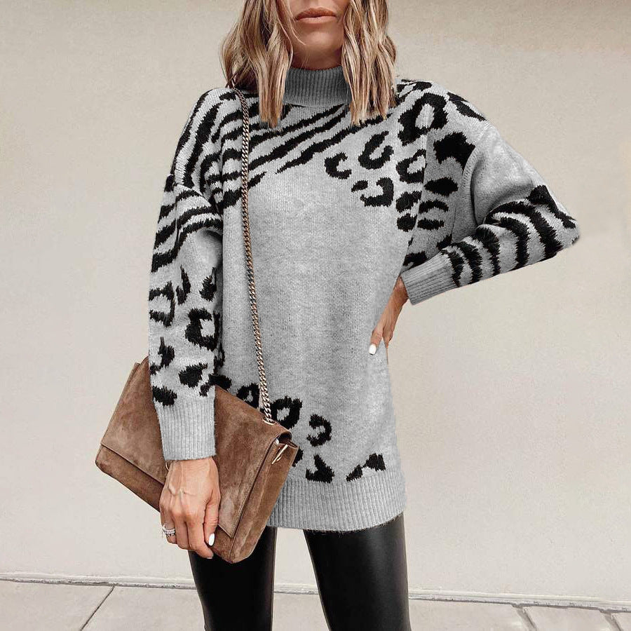 High neck leopard sweater