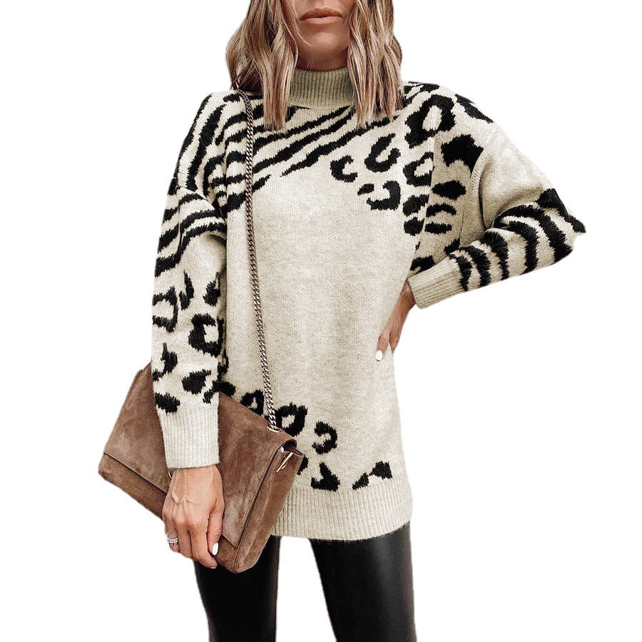High neck leopard sweater